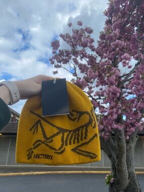 Arc'teryx Mustard Yellow and Black Skeleton Logo Beanie